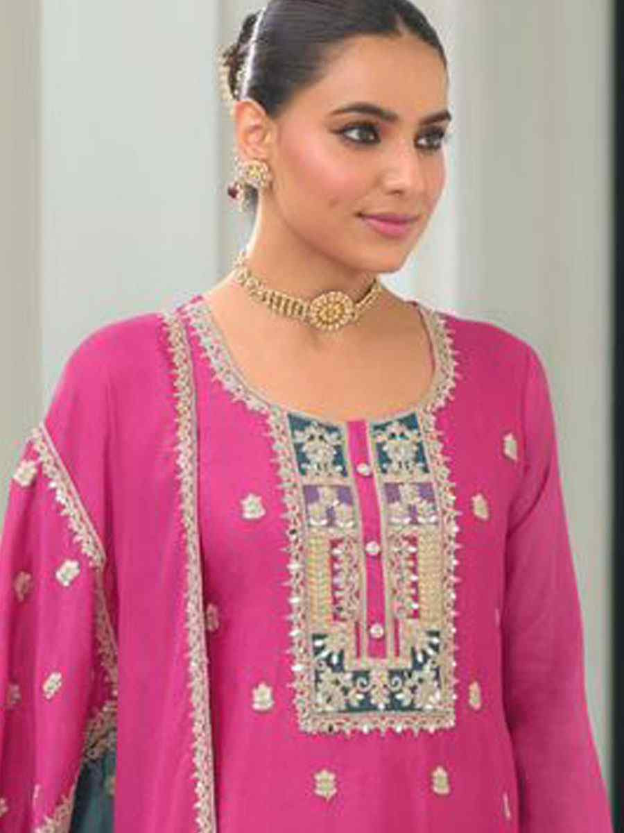 Pink Heavy Chinon Embroidery Party Wedding Festival Casual Ready Pant Salwar Kameez