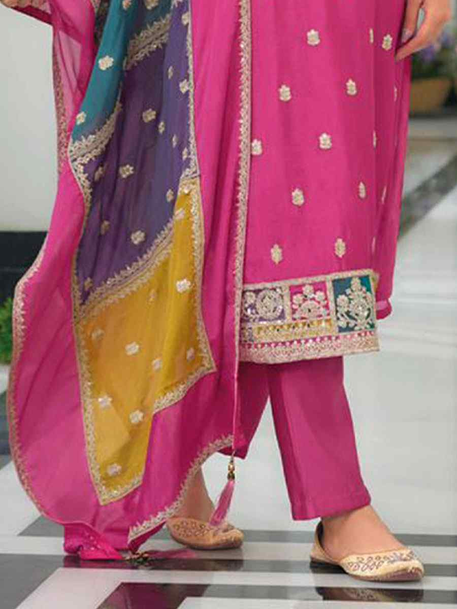 Pink Heavy Chinon Embroidery Party Wedding Festival Casual Ready Pant Salwar Kameez