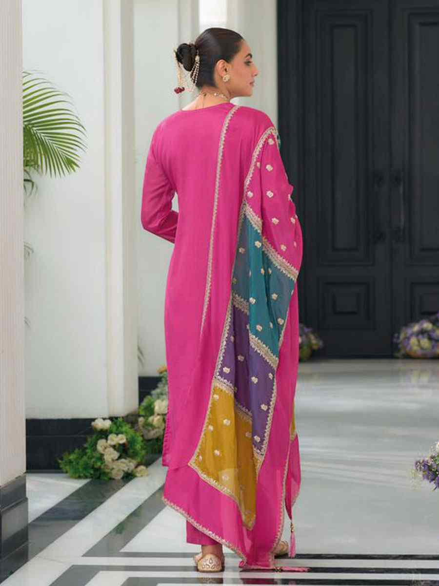 Pink Heavy Chinon Embroidery Party Wedding Festival Casual Ready Pant Salwar Kameez
