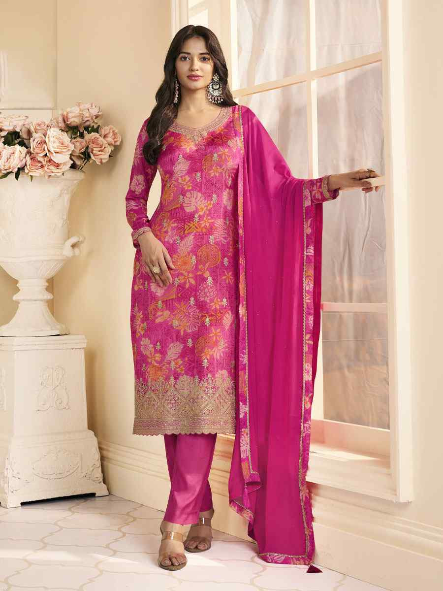 Pink Heavy Chinon Embroidery Printed Party Wedding Festival Casual Pant Salwar Kameez