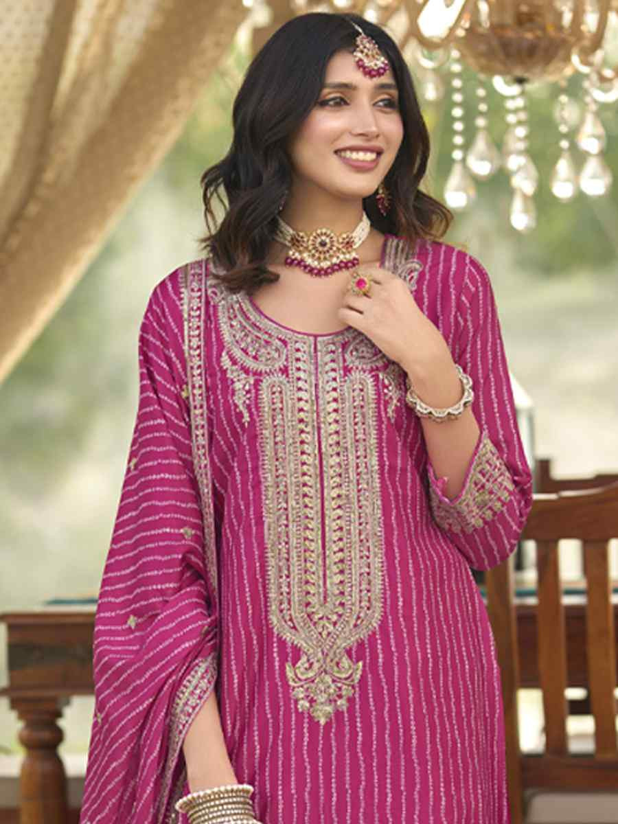 Pink Heavy Chinon Silk Embroidered Festival Mehendi Ready Sharara Salwar Kameez