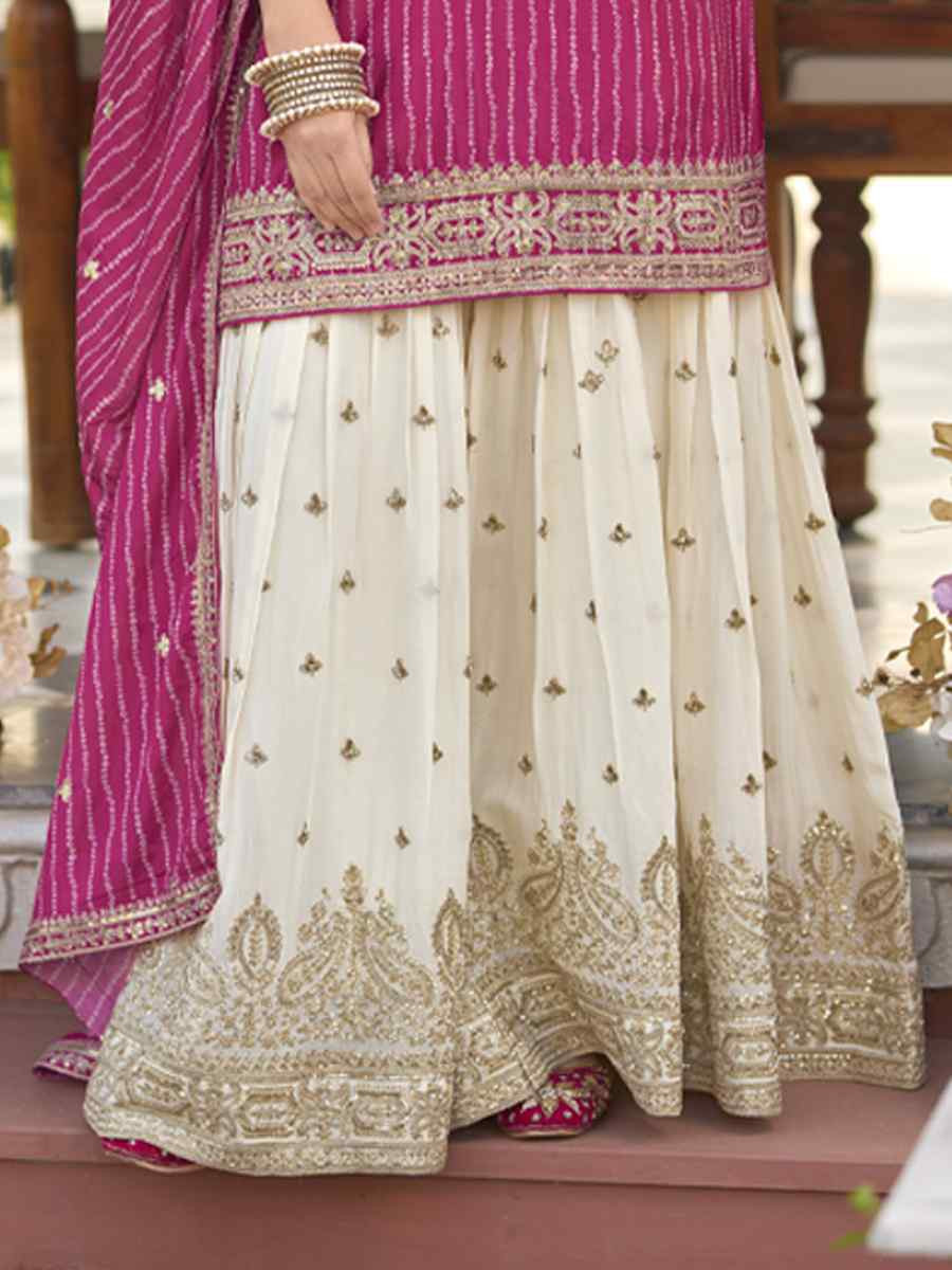 Pink Heavy Chinon Silk Embroidered Festival Mehendi Ready Sharara Salwar Kameez