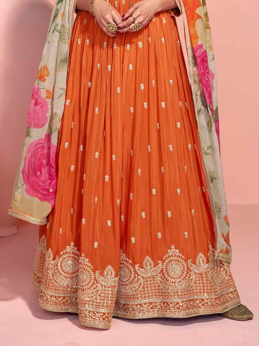 Pink Heavy Chinon Silk Embroidered Festival Party Gown
