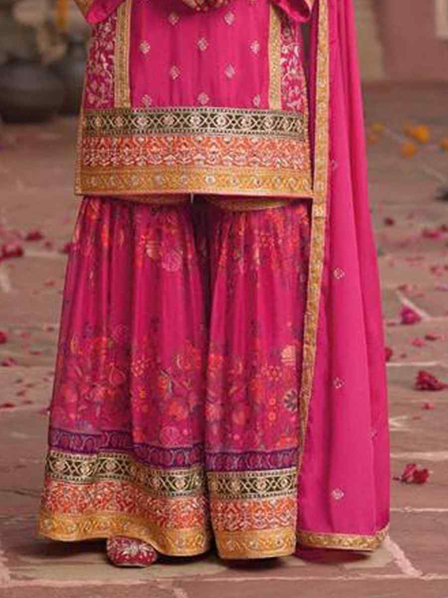 Pink Heavy Chinon Silk Embroidered Festival Pink Ready Sharara Salwar Kameez