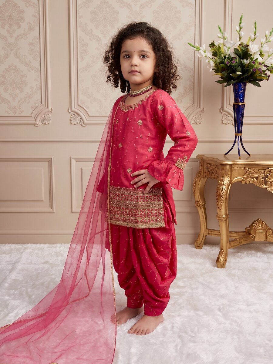 Pink Heavy Chinon Silk Embroidered Sequence Digital Print With Lace Traditional Ethnic Casual Festival Party Wedding Salwars Girls Wear