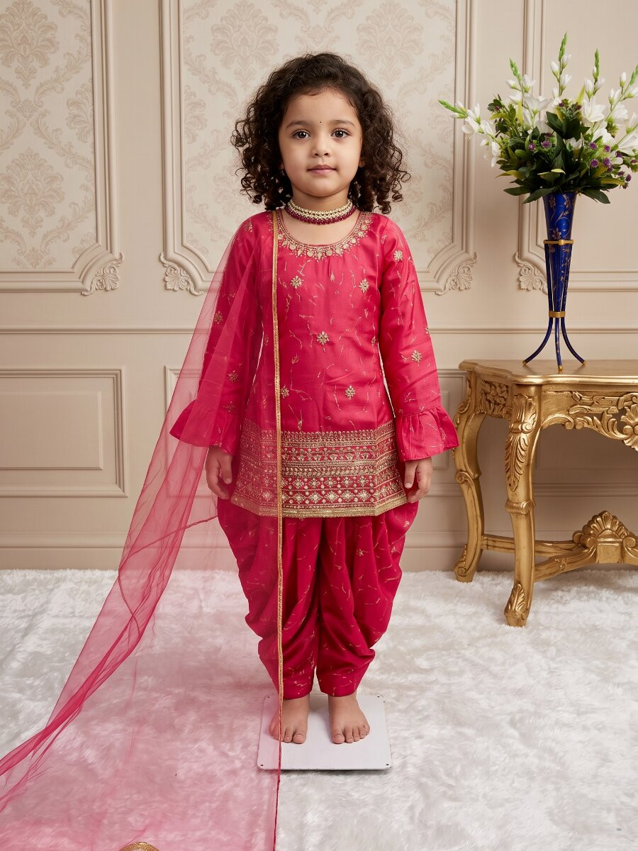 Pink Heavy Chinon Silk Embroidered Sequence Digital Print With Lace Traditional Ethnic Casual Festival Party Wedding Salwars Girls Wear