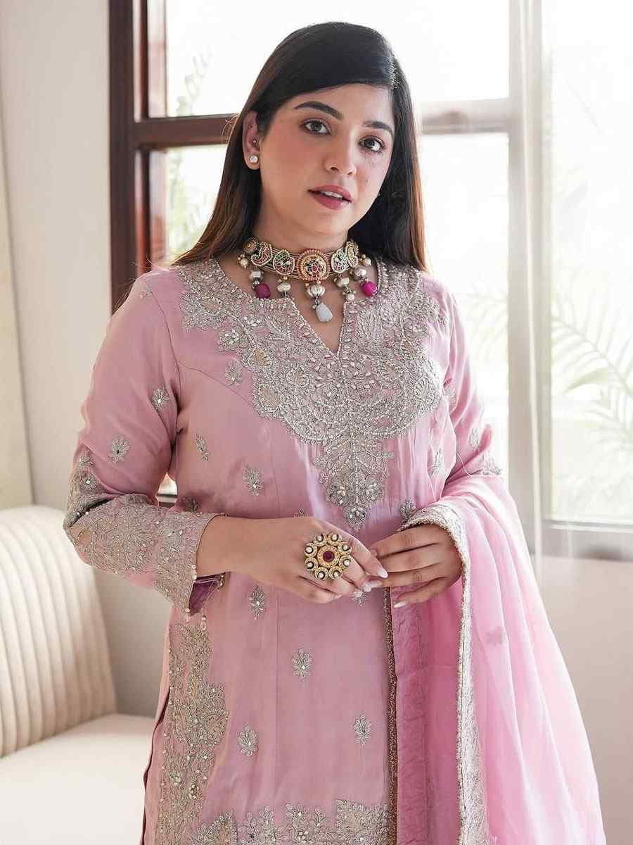 Pink Heavy Chinon Silk Embroidery Party Wedding Festival Casual Ready Palazzo Pant Salwar Kameez