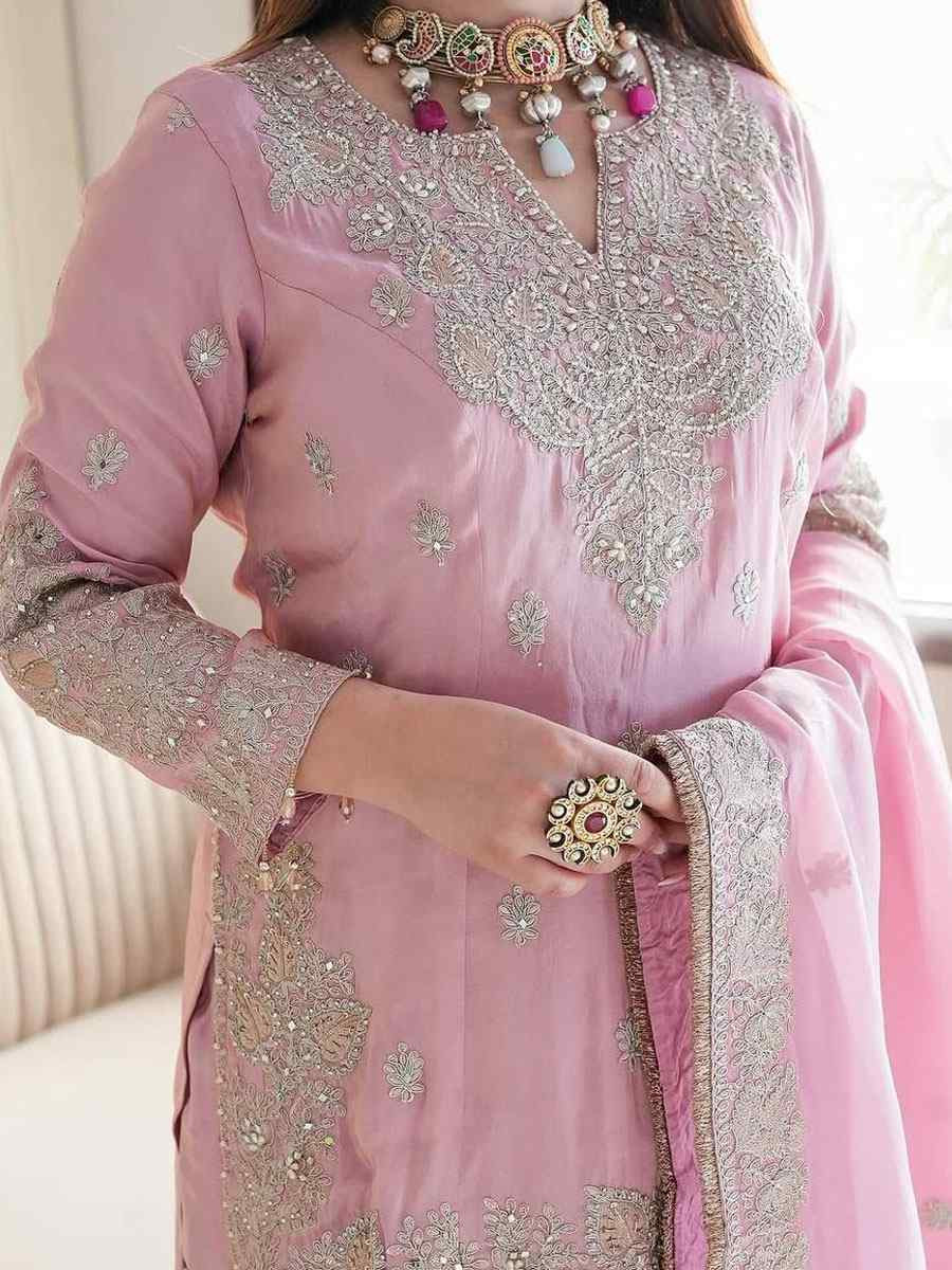 Pink Heavy Chinon Silk Embroidery Party Wedding Festival Casual Ready Palazzo Pant Salwar Kameez