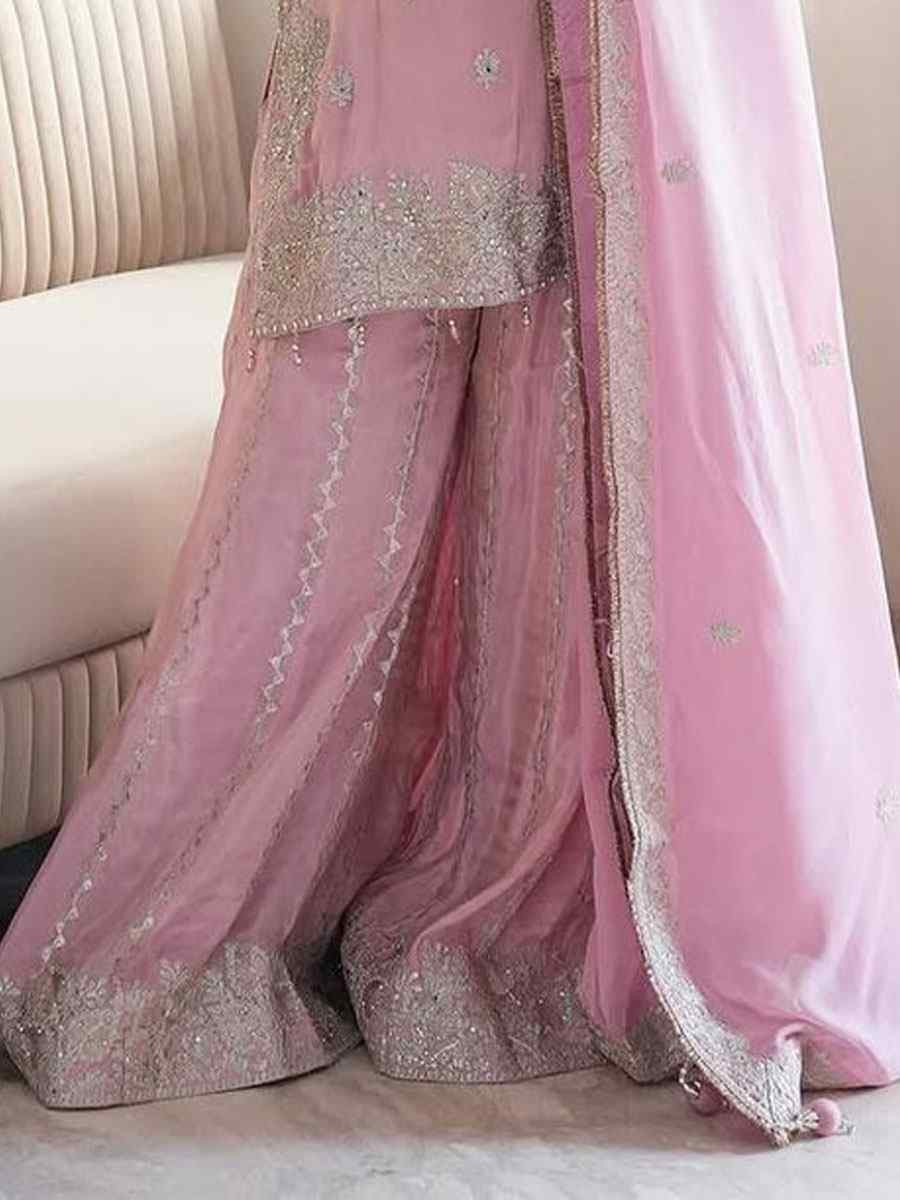 Pink Heavy Chinon Silk Embroidery Party Wedding Festival Casual Ready Palazzo Pant Salwar Kameez