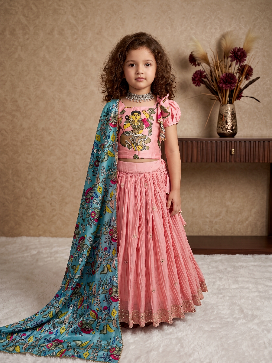 Pink Heavy Chinon Silk Printed Ethnic Casual Festival Party Wedding Lehengas Girls Wear
