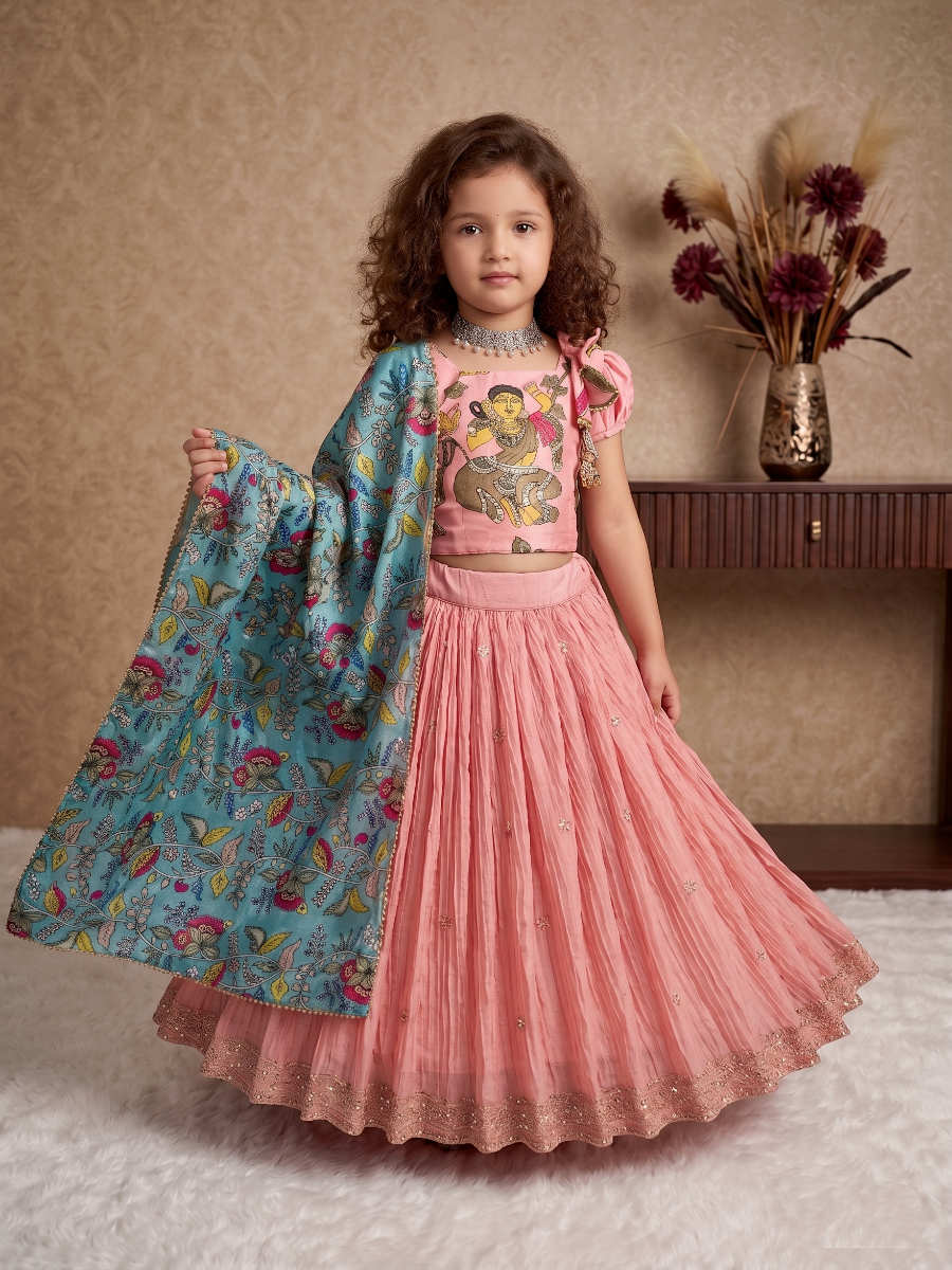 Pink Heavy Chinon Silk Printed Ethnic Casual Festival Party Wedding Lehengas Girls Wear
