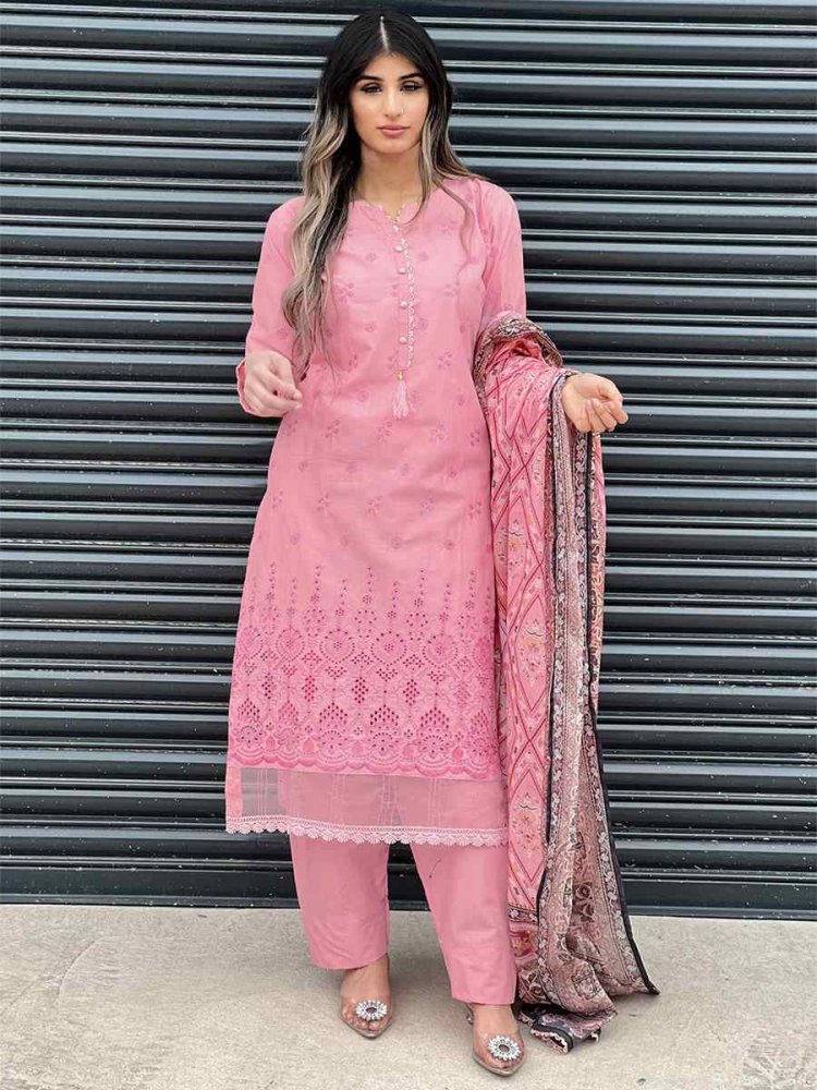 Pink Heavy Cotton Embroidered Festival Casual Pant Salwar Kameez