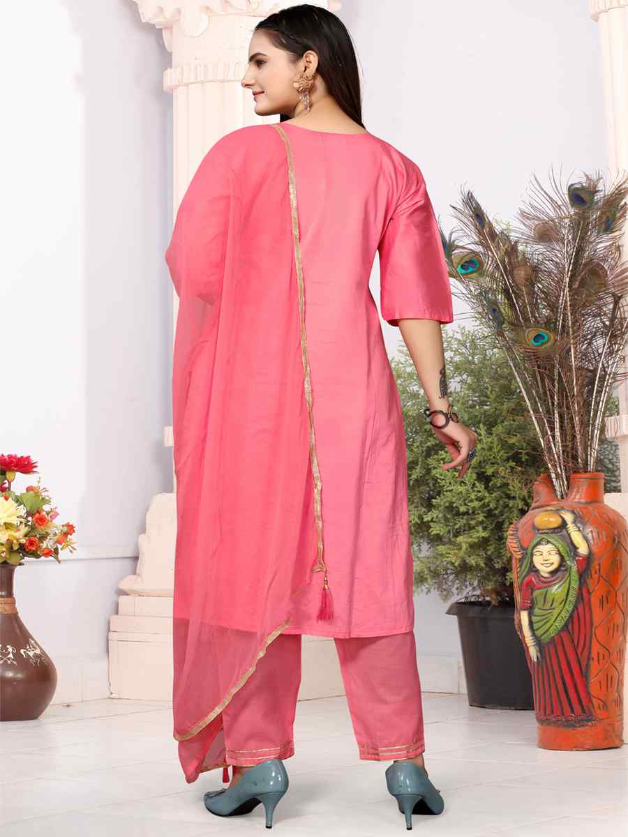 Pink Heavy Cotton Embroidered Festival Wedding Ready Palazzo Pant Salwar Kameez