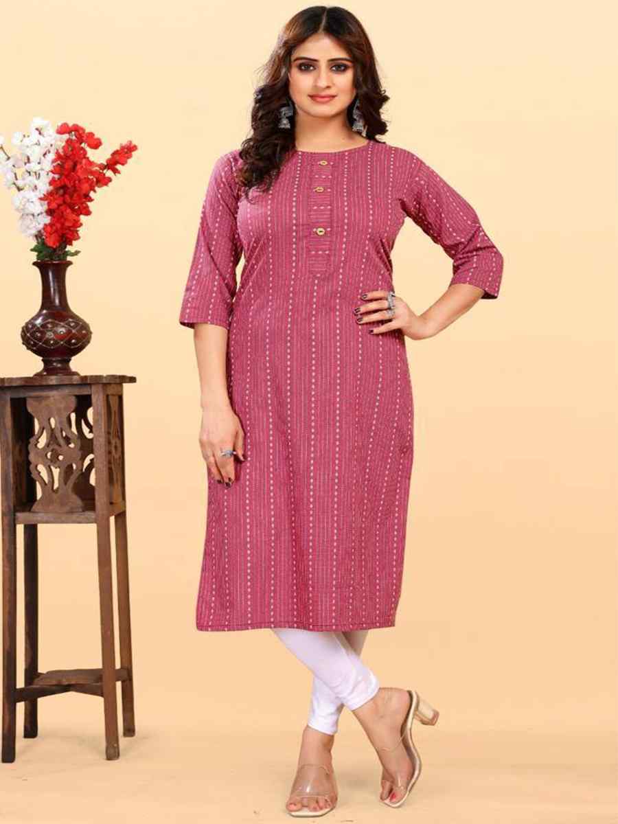 Pink Heavy Cotton Handwoven Festival Casual Kurti