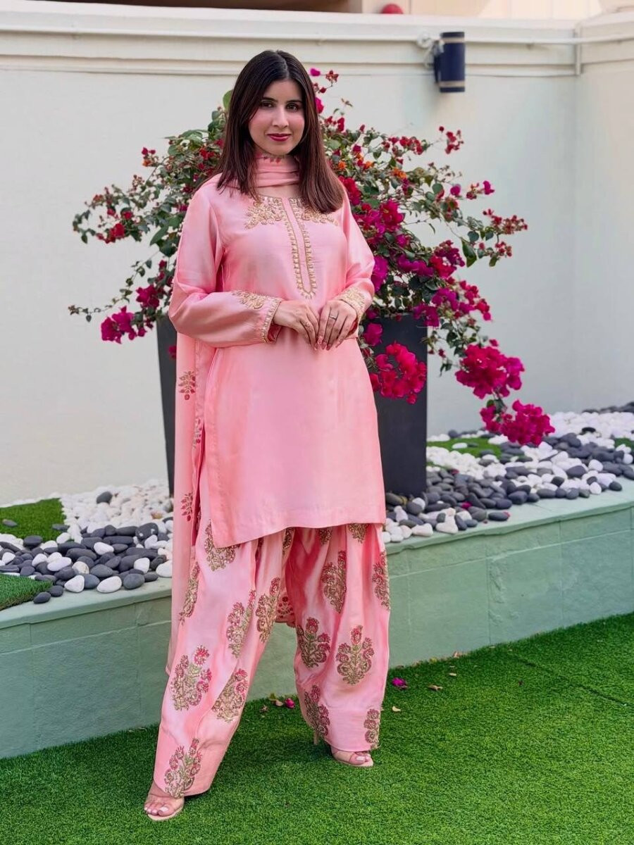 Pink Heavy Creap Silk Embroidery Sequins Wedding Party Festival Casual Ready Palazzo Pant Salwar Kameez