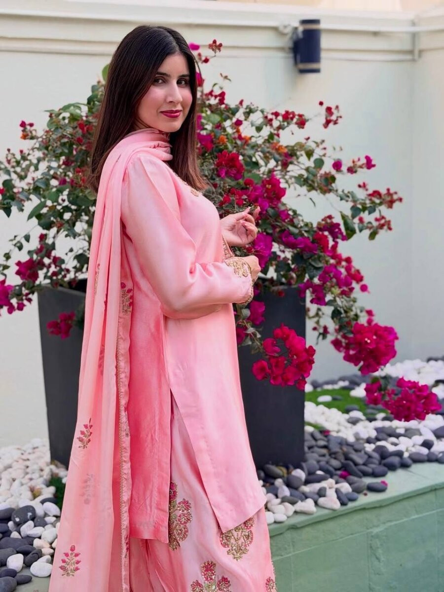 Pink Heavy Creap Silk Embroidery Sequins Wedding Party Festival Casual Ready Palazzo Pant Salwar Kameez