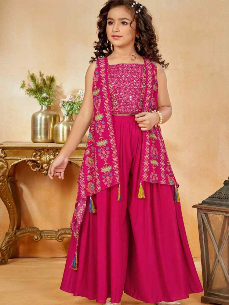 Image of Pink Heavy Crepe  Embroidered Wedding Festival Salwars Girls Wear
