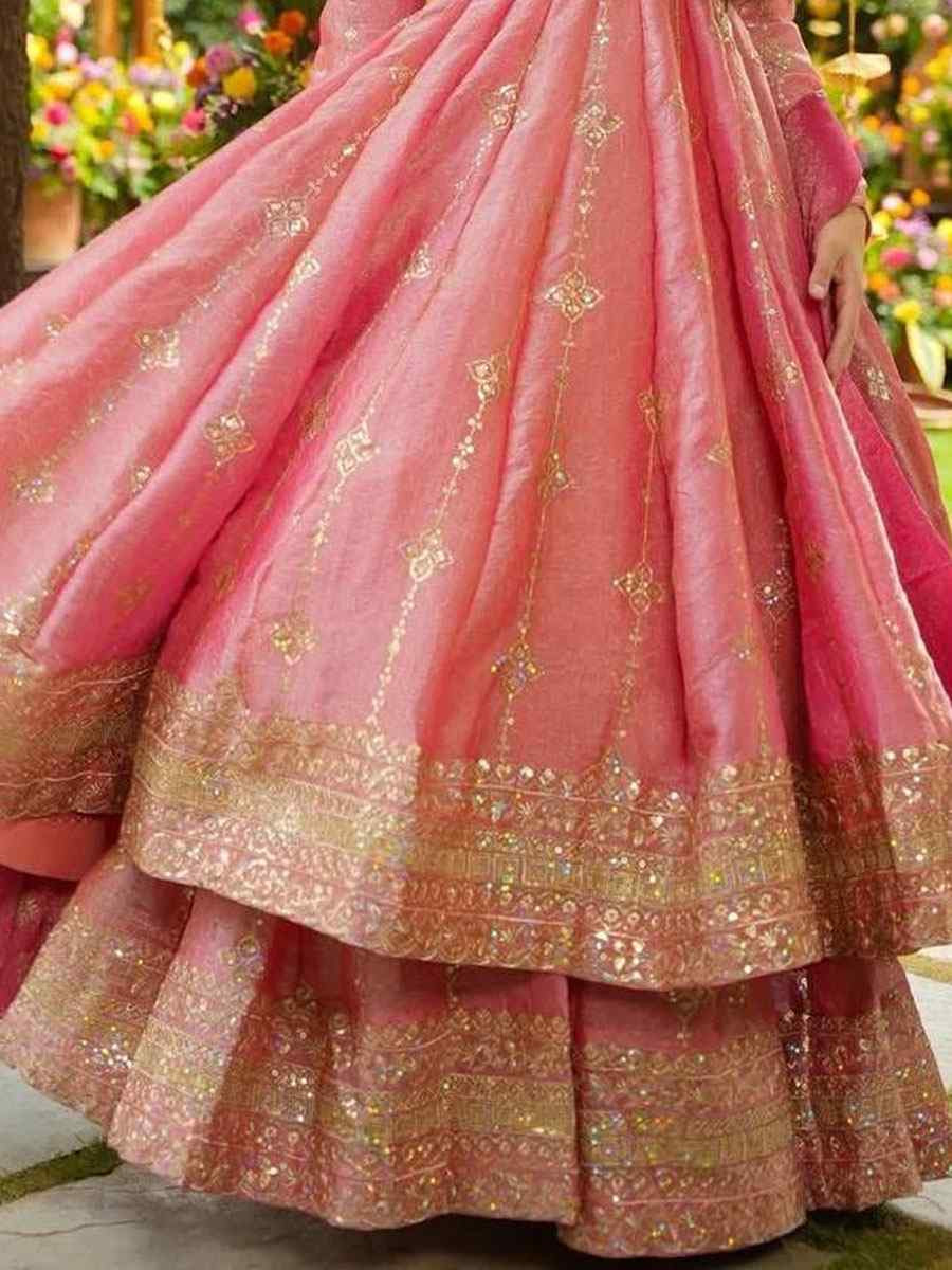Pink Heavy Crunchy Silk Embroidery Party Wedding Festival Casual Ready Anarkali Palazzo Salwar Kameez
