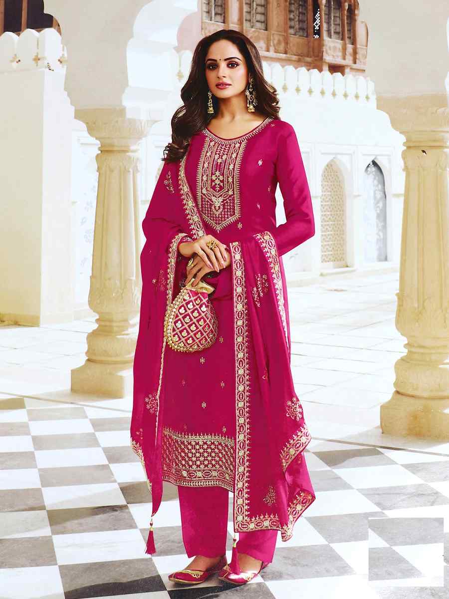 Pink Heavy Dola Silk Embroidered Festival Pant Salwar Kameez