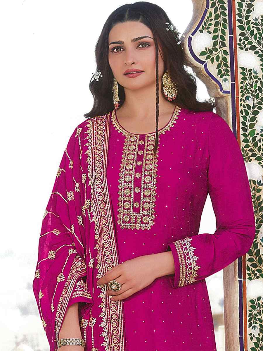 Pink Heavy Dola Silk Embroidered Festival Wedding Bollywood Style Pant Salwar Kameez