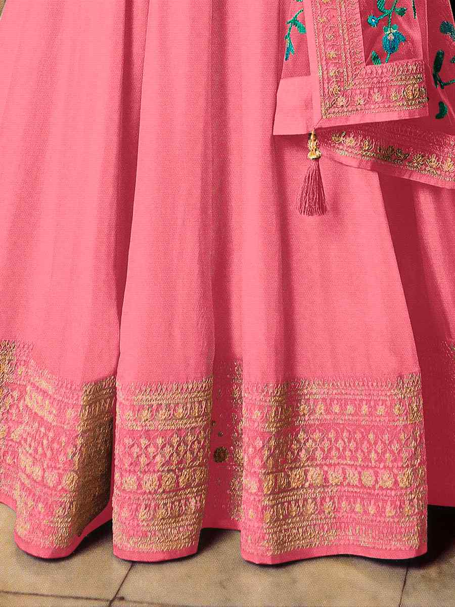 Pink Heavy Dola Silk Embroidered Wedding Festival Anarkali Salwar Kameez