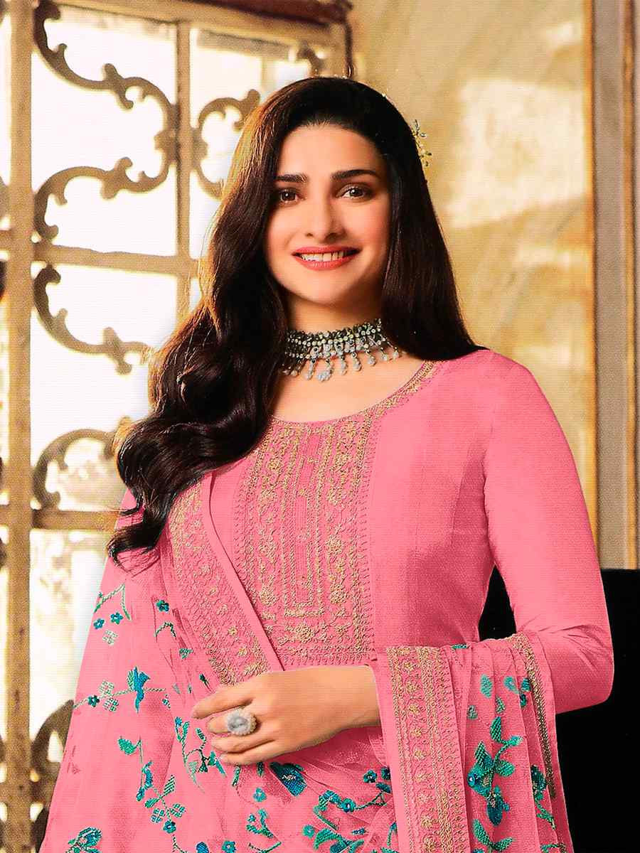 Pink Heavy Dola Silk Embroidered Wedding Festival Anarkali Salwar Kameez