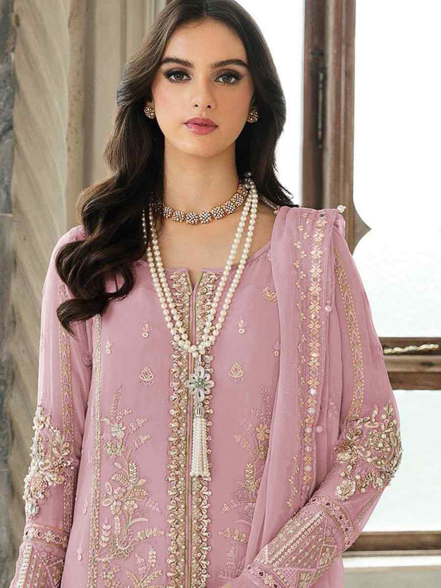 Pink Heavy Faux Georgette Embroidered Festival Casual Pant Salwar Kameez