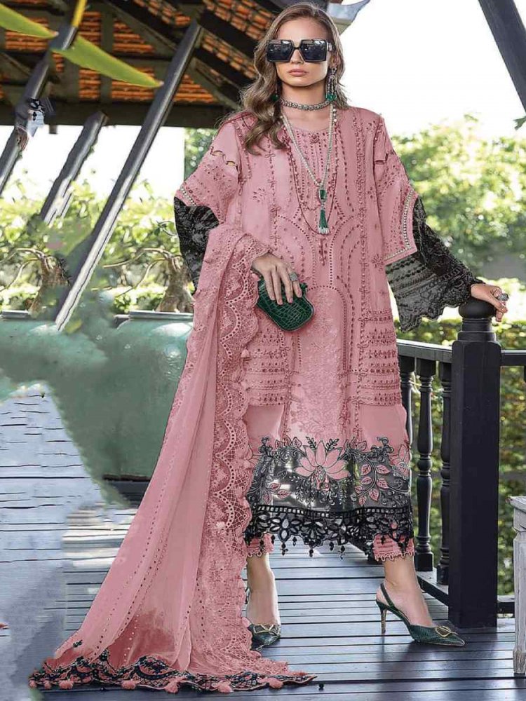 Pink Heavy Faux Georgette Embroidered Festival Mehendi Pant Salwar Kameez