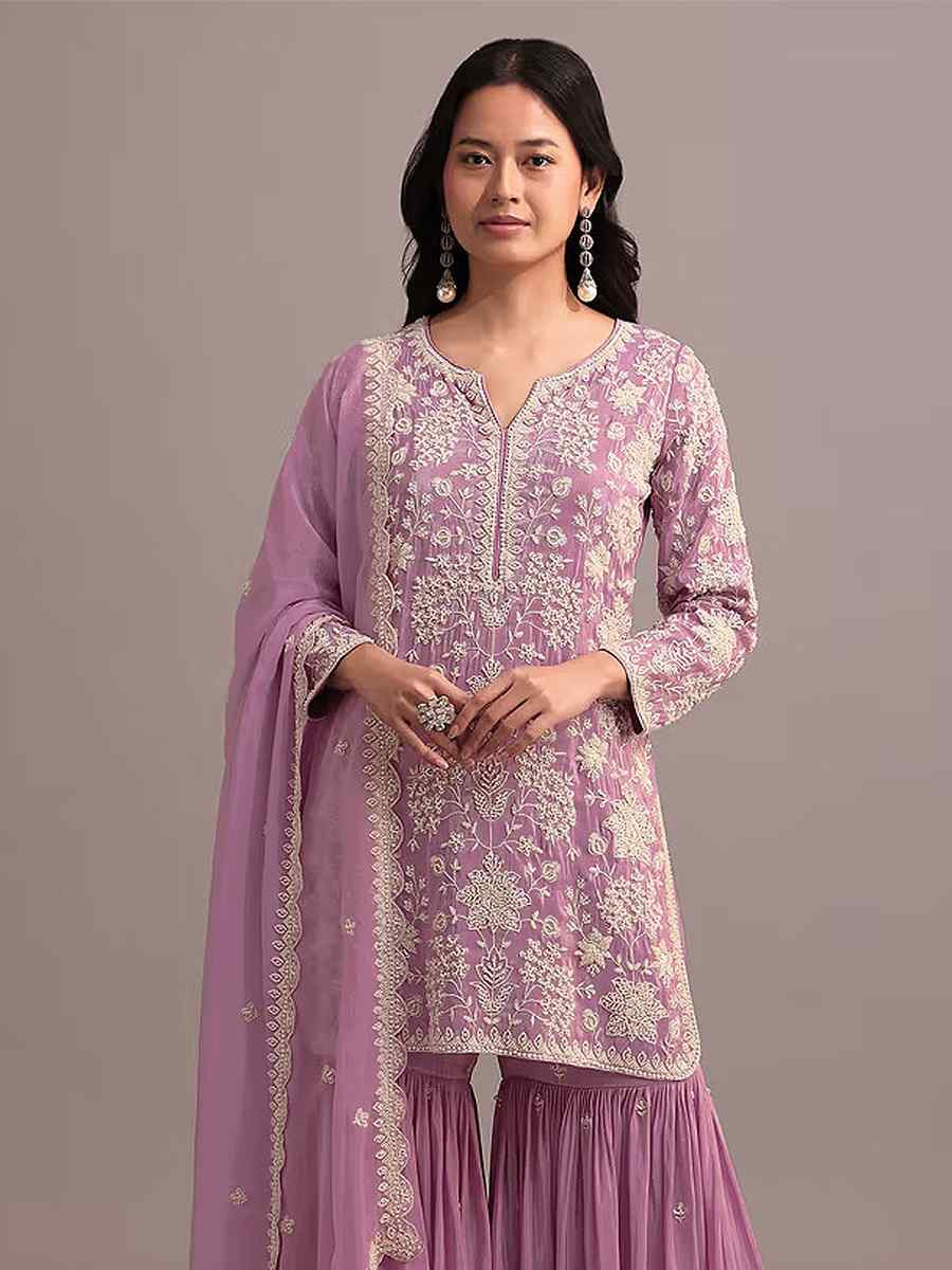 Pink Heavy Faux Georgette Embroidered Festival Mehendi Sharara Pant Salwar Kameez