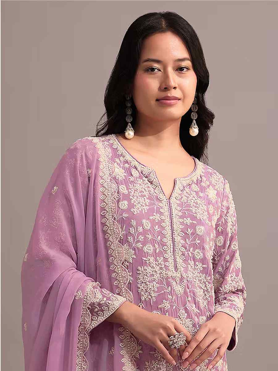 Pink Heavy Faux Georgette Embroidered Festival Mehendi Sharara Pant Salwar Kameez