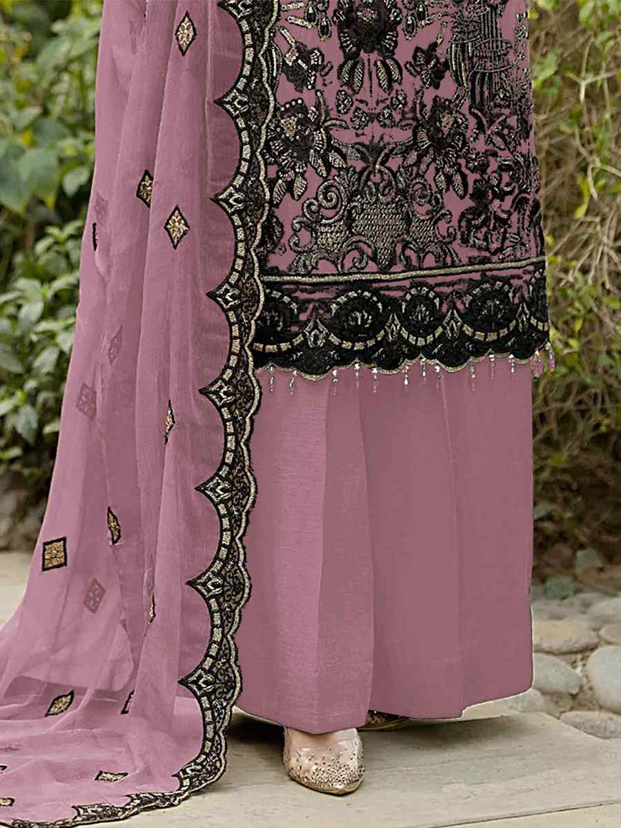 Pink Heavy Faux Georgette Embroidered Festival Party Palazzo Pant Salwar Kameez