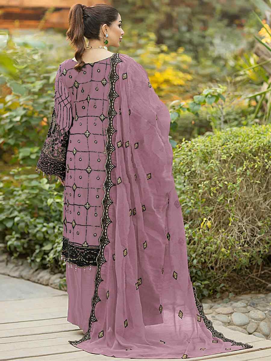 Pink Heavy Faux Georgette Embroidered Festival Party Palazzo Pant Salwar Kameez