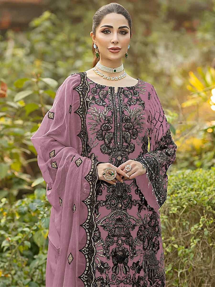 Pink Heavy Faux Georgette Embroidered Festival Party Palazzo Pant Salwar Kameez