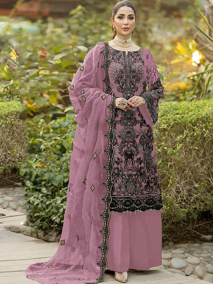 Pink Heavy Faux Georgette Embroidered Festival Party Palazzo Pant Salwar Kameez