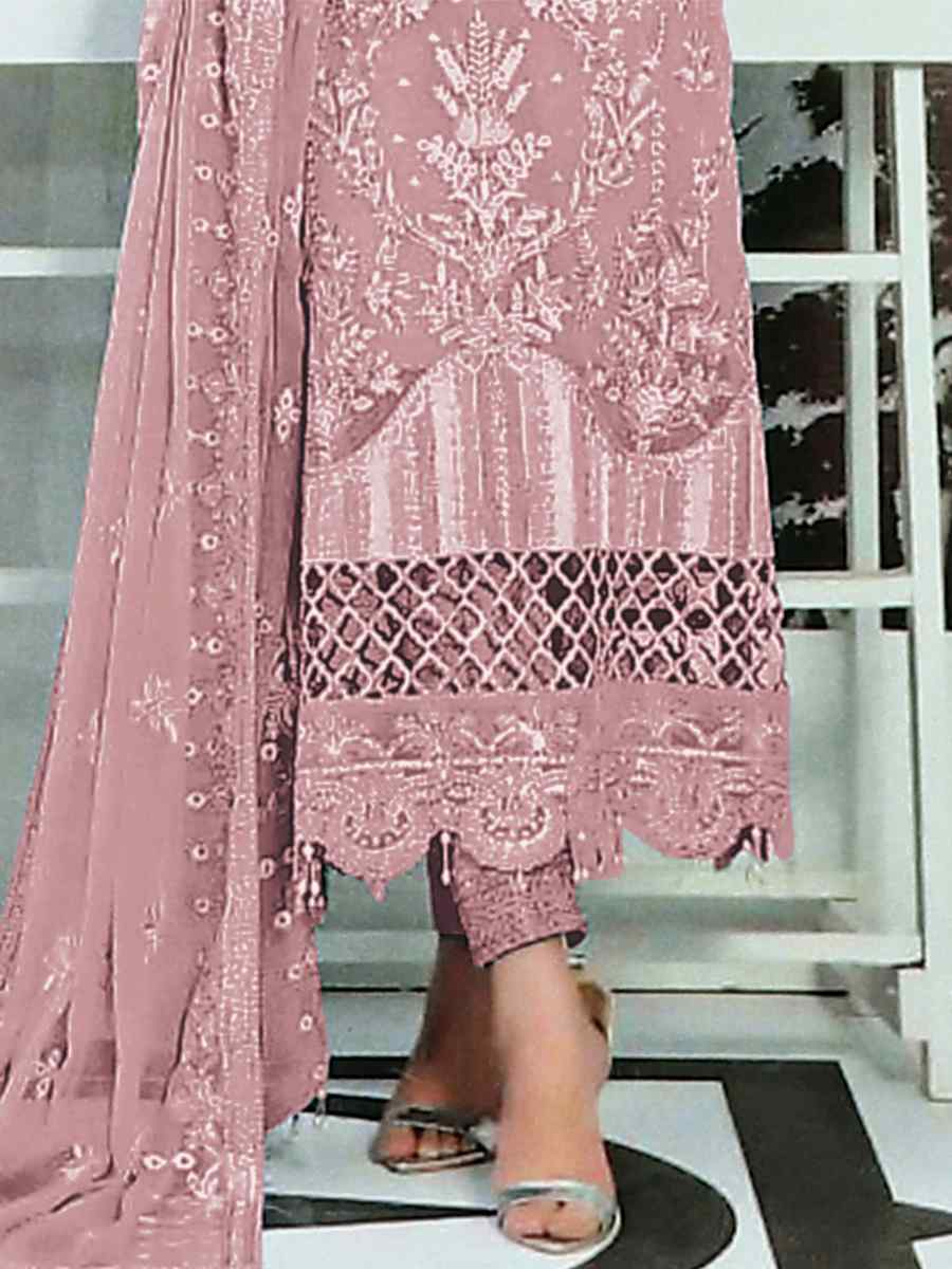 Pink Heavy Faux Georgette Embroidered Festival Party Pant Salwar Kameez