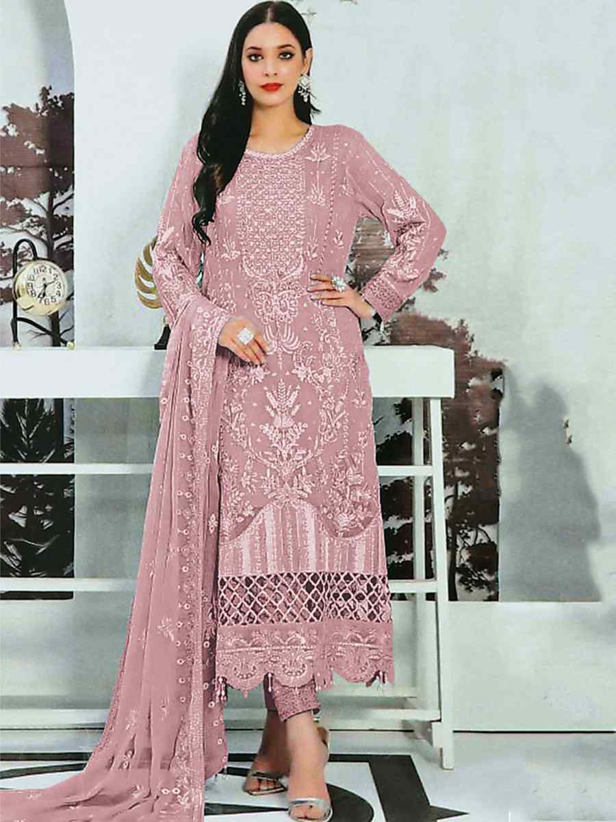 Pink Heavy Faux Georgette Embroidered Festival Party Pant Salwar Kameez