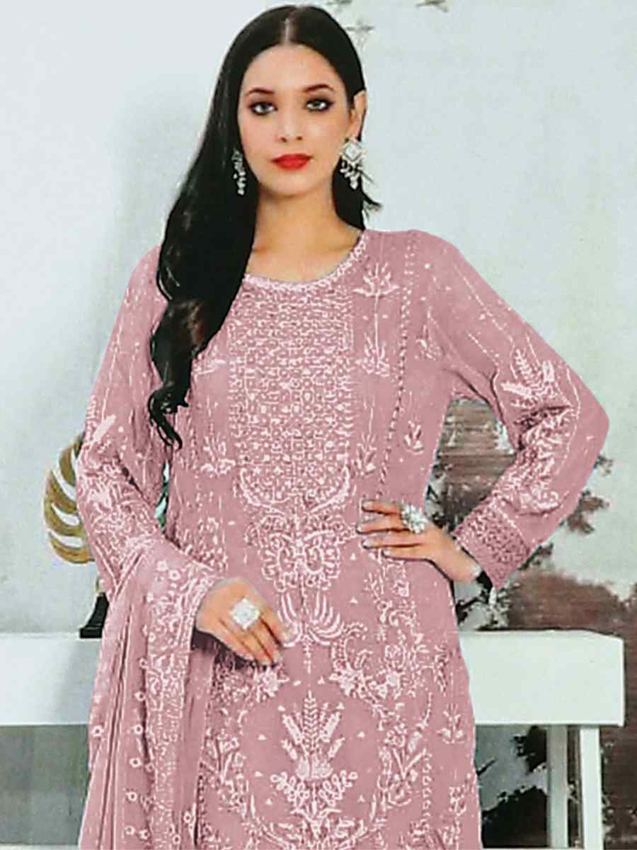 Pink Heavy Faux Georgette Embroidered Festival Party Pant Salwar Kameez