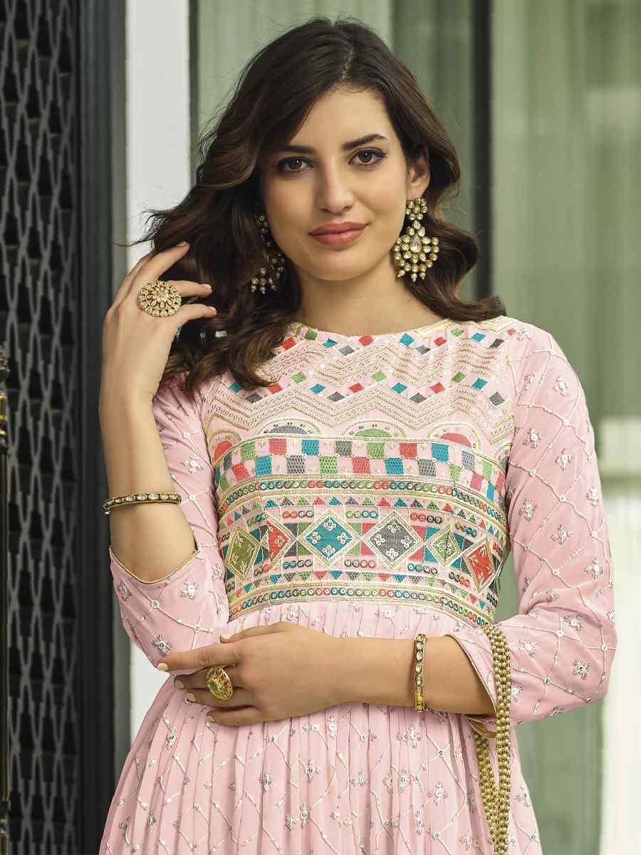 Pink Heavy Faux Georgette Embroidered Festival Wedding Anarkali Salwar Kameez