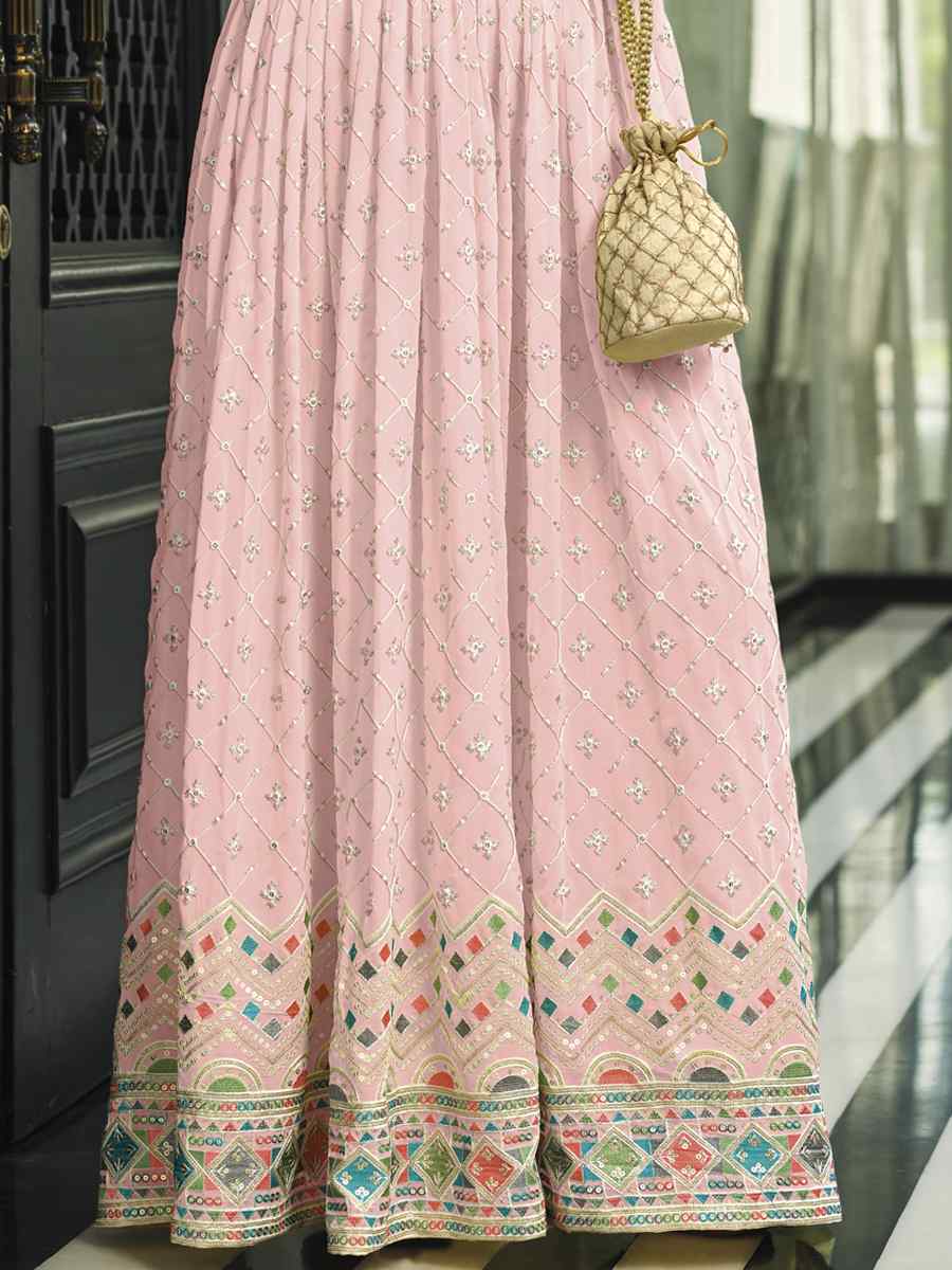 Pink Heavy Faux Georgette Embroidered Festival Wedding Anarkali Salwar Kameez