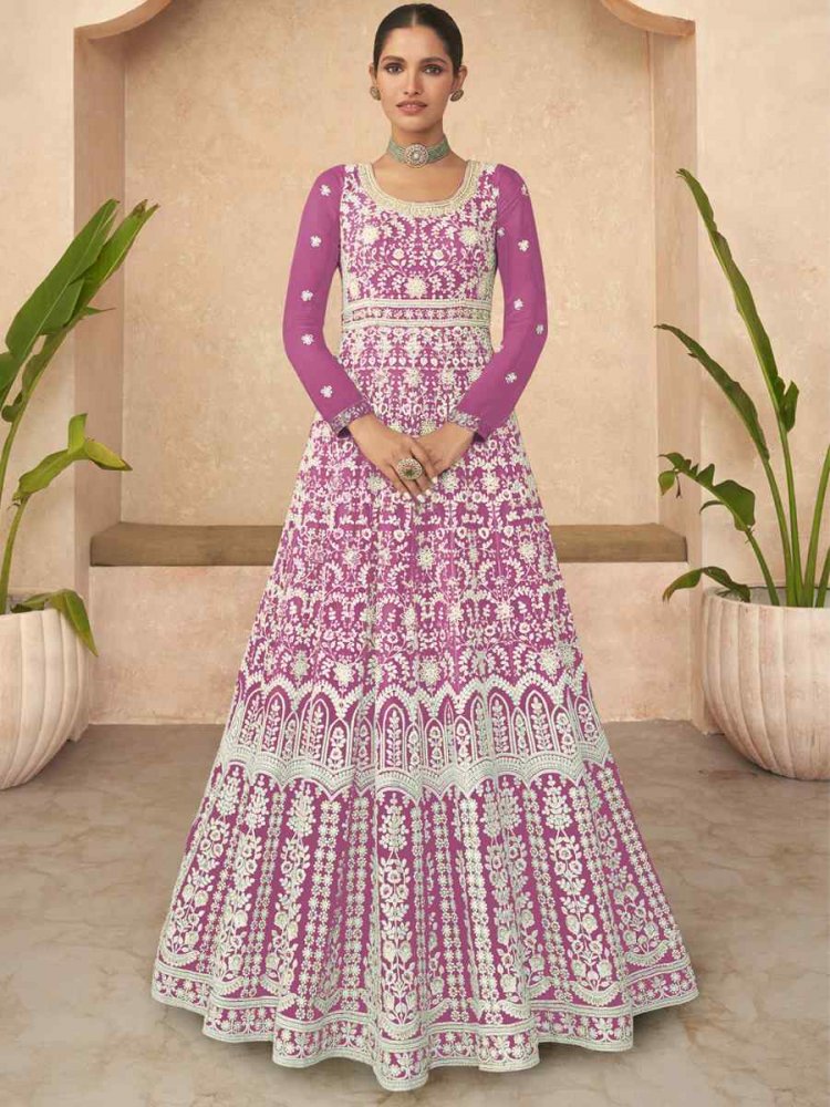Pink Heavy Faux Georgette Embroidered Festival Wedding Anarkali Salwar Kameez