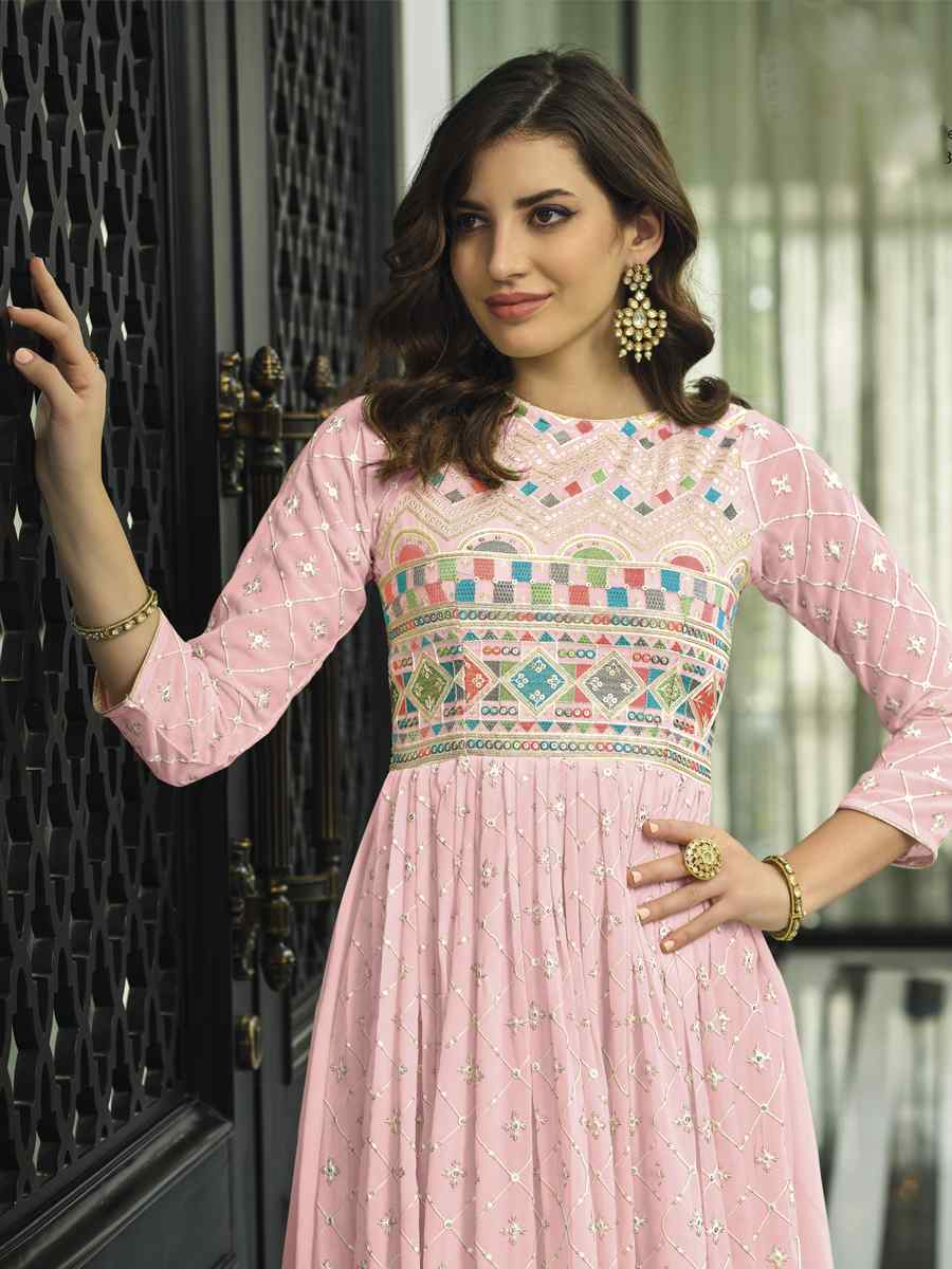 Pink Heavy Faux Georgette Embroidered Festival Wedding Anarkali Salwar Kameez