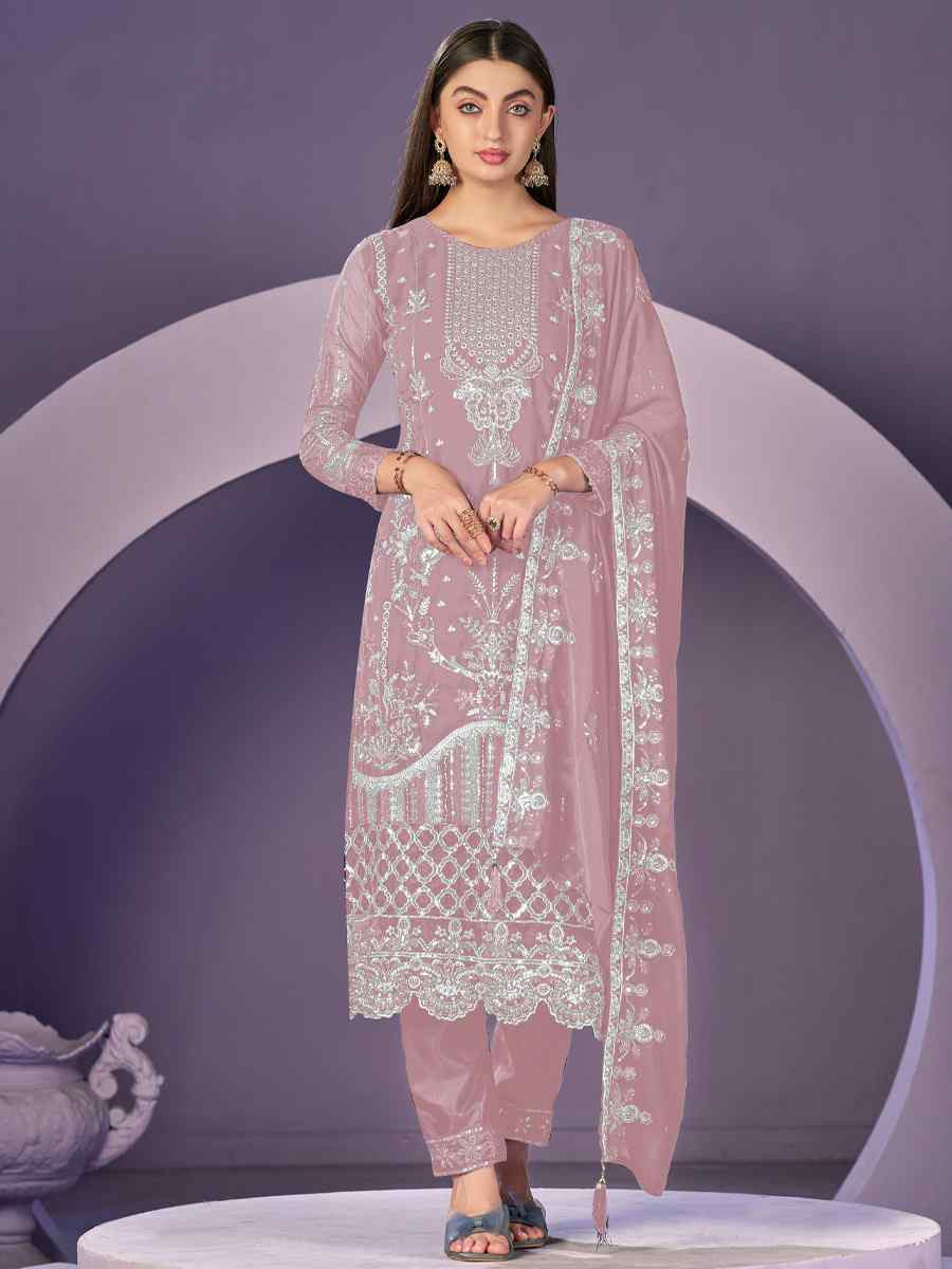 Pink Heavy Faux Georgette Embroidered Festival Wedding Pant Salwar Kameez