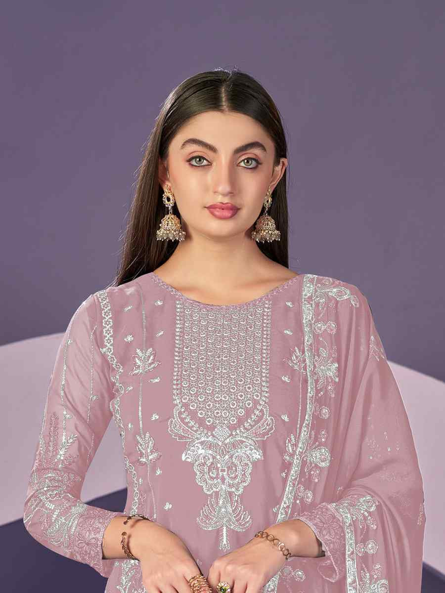 Pink Heavy Faux Georgette Embroidered Festival Wedding Pant Salwar Kameez