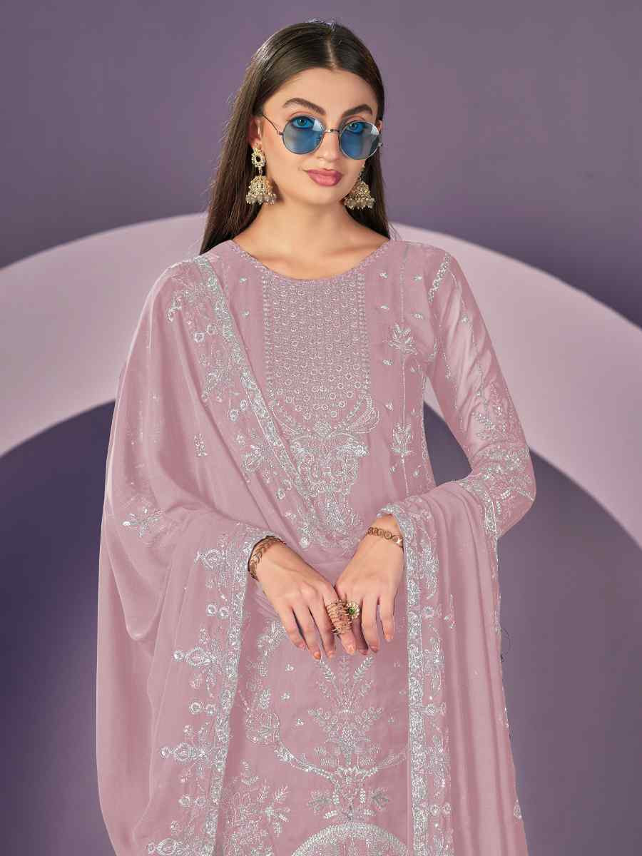 Pink Heavy Faux Georgette Embroidered Festival Wedding Pant Salwar Kameez