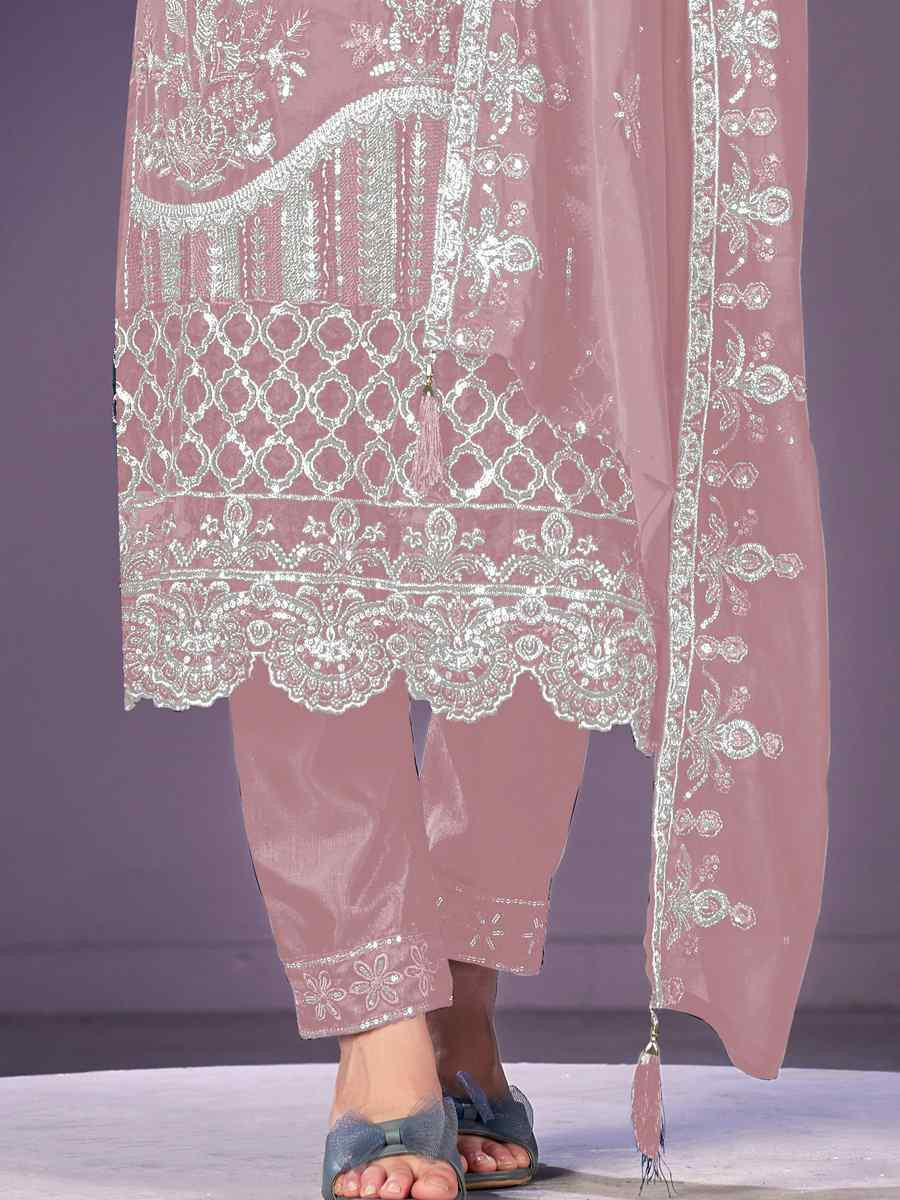 Pink Heavy Faux Georgette Embroidered Festival Wedding Pant Salwar Kameez