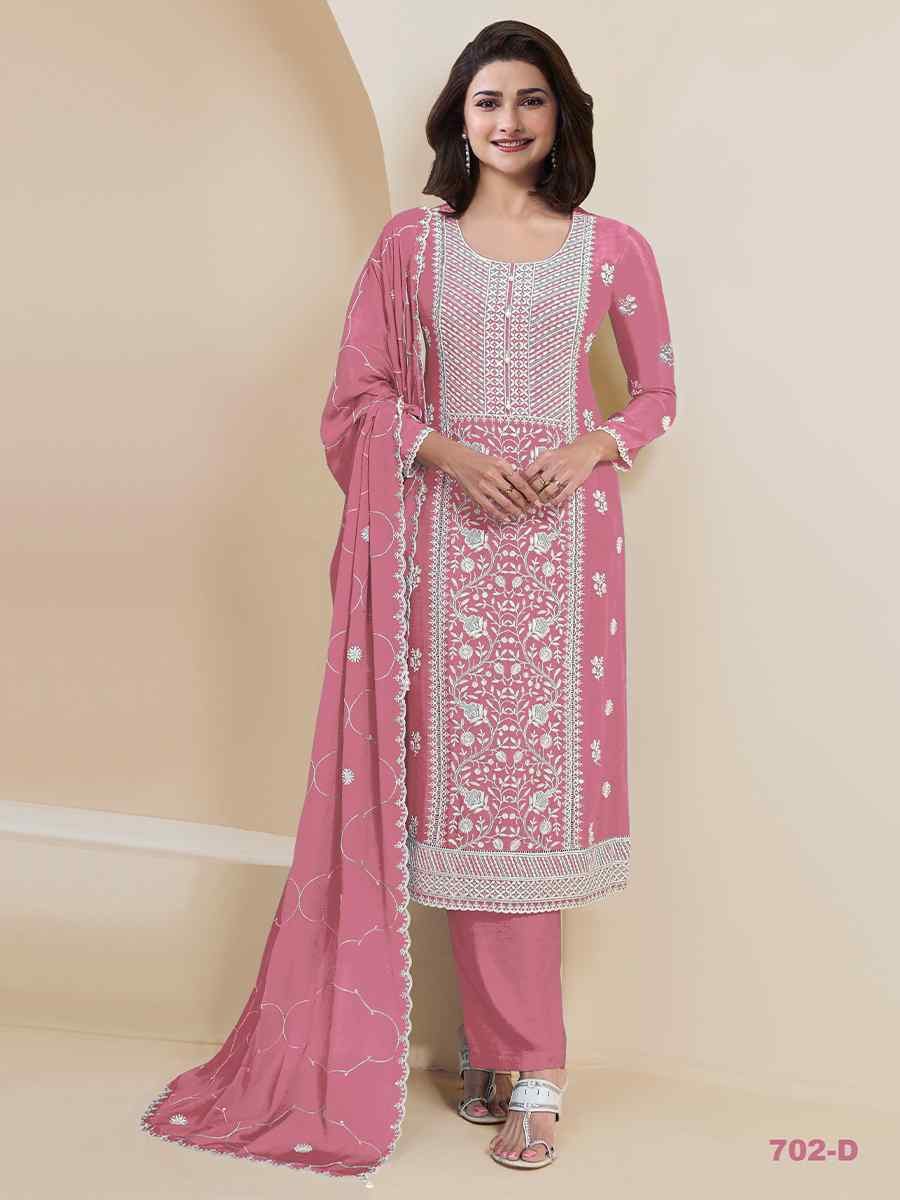 Pink Heavy Faux Georgette Embroidered Festival Wedding Pant Salwar Kameez