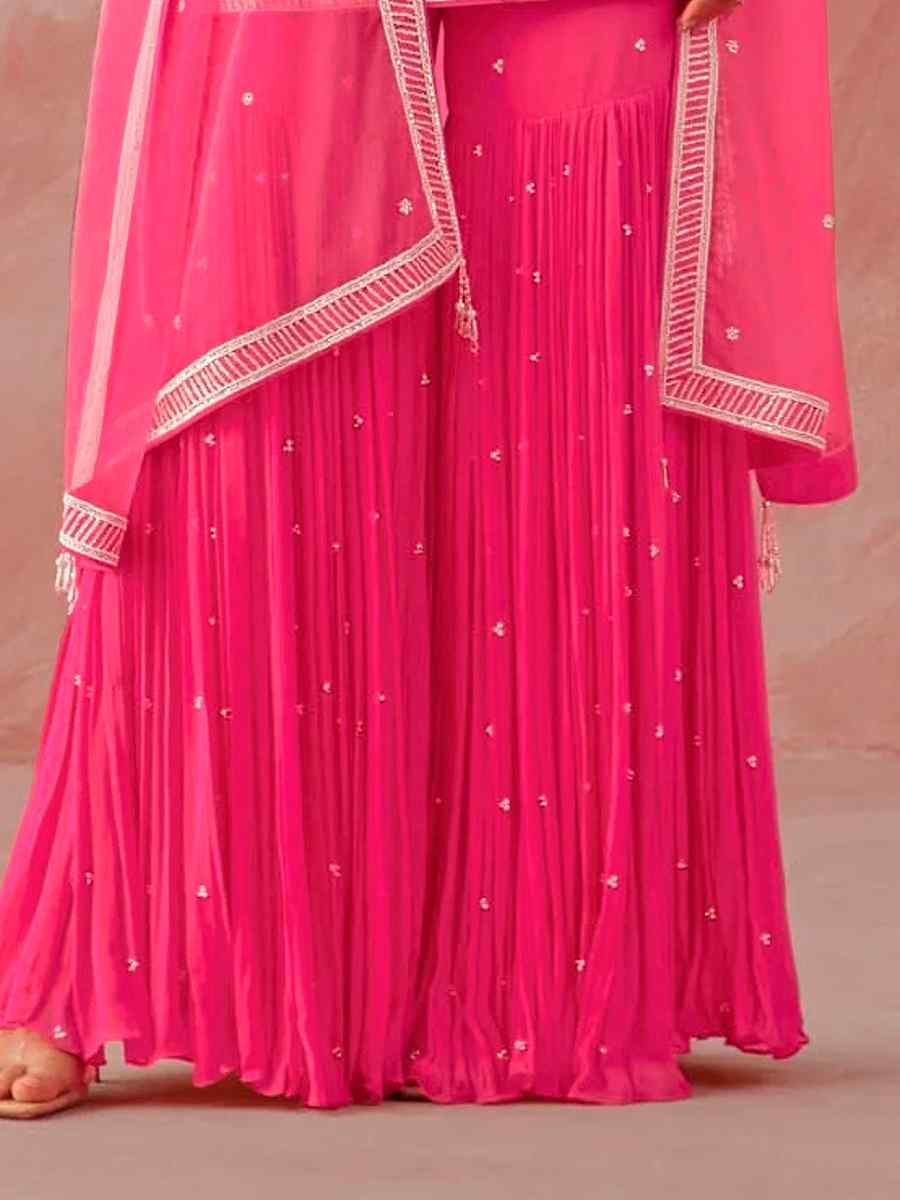Pink Heavy Faux Georgette Embroidered Party Festival Palazzo Pant Salwar Kameez