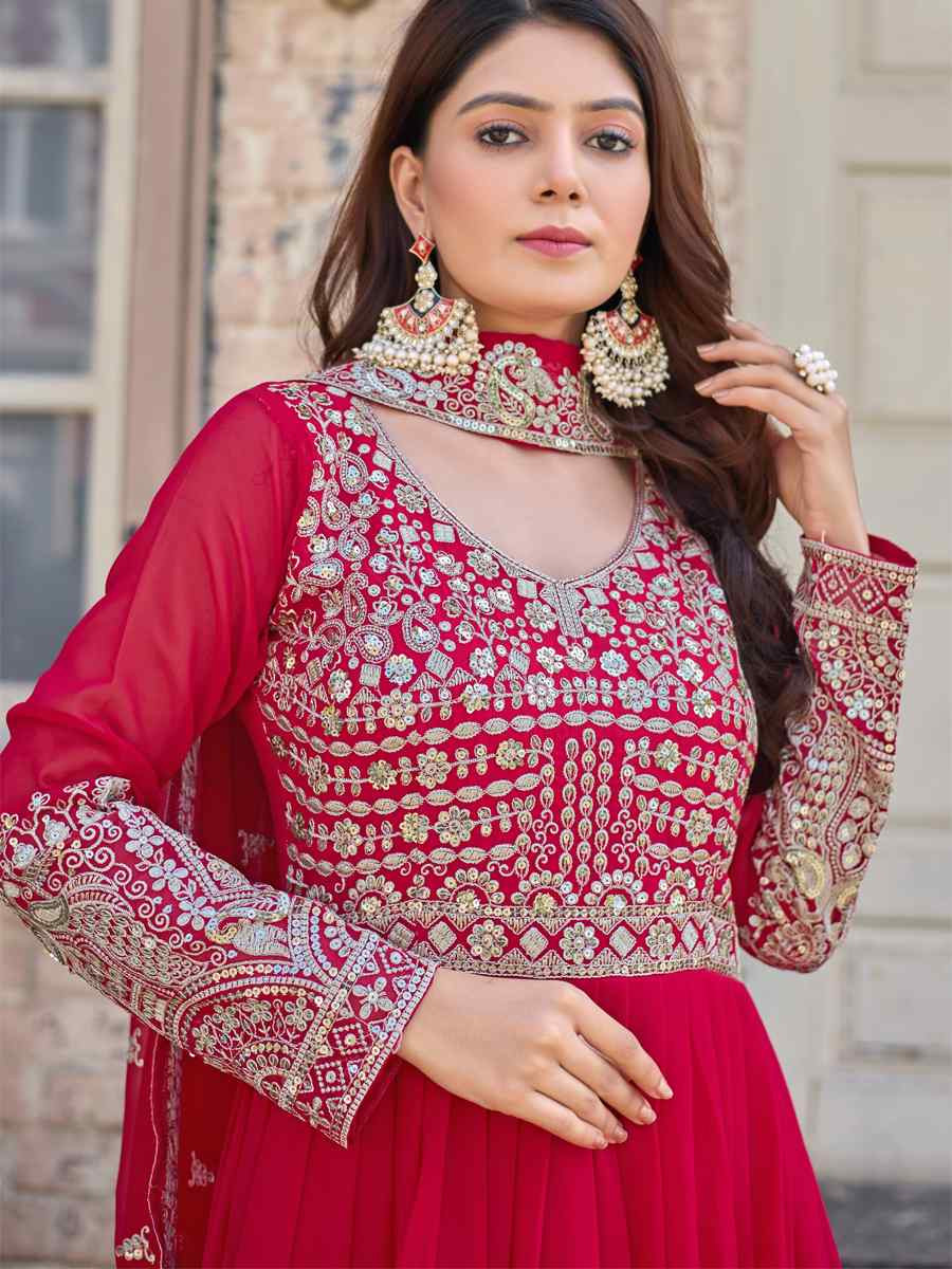 Pink Heavy Faux Georgette Embroidery Party Wedding Festival Casual Ready Anarkali Salwar Kameez
