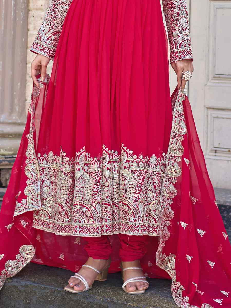 Pink Heavy Faux Georgette Embroidery Party Wedding Festival Casual Ready Anarkali Salwar Kameez