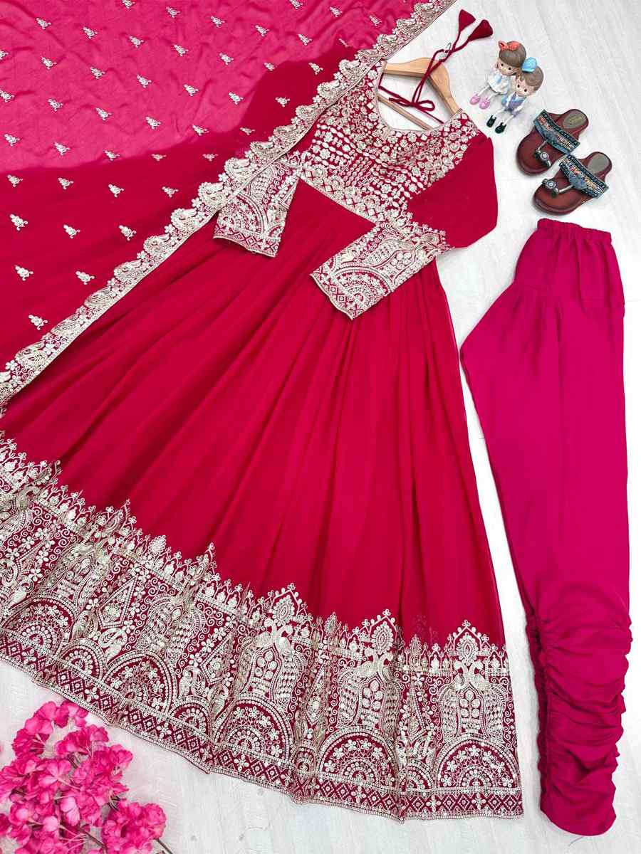 Pink Heavy Faux Georgette Embroidery Party Wedding Festival Casual Ready Anarkali Salwar Kameez